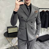 Riolio  ( Blazers + Pants ) Boutique Fashion Solid Color Double-breasted Men's Casual Business Slim Suit 2-piece Set Groom Wedding Dress