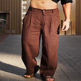 Riolio  Men's Spring and Summer Linen Pleated Wide-leg Pants Mid-rise Breathable Joggers