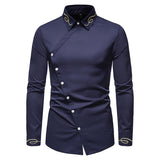 Riolio European Version Luxury Gold Embroidery Shirts for Men High Quality Fabric Micro-elasticity Western Cowboy Long Sleeves Shirt