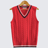 Riolio Men Uniform Vest Fashion V Neck Pullover Boys British Student Sleeveless Waistcoat Tank Tops Sweaters