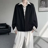 Riolio  Men's Oversized Shirt with Floral Print Contrast Collar