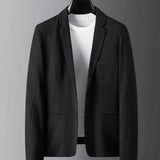 Riolio Striped Pleated Men Blazer Pants Set Men Set Pleated Drawstring Loose Lapel Pockets Thin Formal Business Business Two-piece Suit