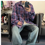 Riolio  Long-sleeved Shirt Men's New Retro Plaid Large Size Lapel Jacket