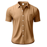 Riolio Summer New Solid Color Linen Men's Shirt Turn-down Collar Short Sleeve Men's Loose Casual Pocket Outdoor Vacation Shirt
