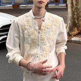 Riolio  Mens Rose Embroidery Court Casual Shirt Autumn Streetwear Fashion Niche Youth Versatile Long-Sleeve Top Men'S Clothing New