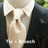Riolio  2pcs Neck Tie Set Classic Solid Brown Green Neckties Casual Business Retro Ties Brooches Wedding Party Suit Accessories Cravat