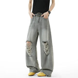 Riolio  2025 New Baggy Ripped Jeans Men Grey Distressed Denim Pants Loose Oversized Drop Street Style Fall Fashion High Quality