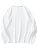 Riolio 260G Men's Autumn Heavyweight Premium Waffle Basic T-shirt Long Sleeve Simple Solid Color Delicate White Tees Casual Daily Tops