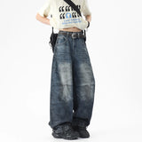 Riolio Men Unique Patchwork Washed Vintage Retro Loose Fit Baggy Jeans Fashion Denim Casual Street Style Distressed Trendy Comfort