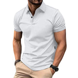 Riolio  Summer Men's Solid Color Polo Shirt Short Sleeve Turn Down Collar Smart Casual Polos Men Streetwear Sports Jogging Tees Tops Man