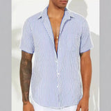Riolio  Summer Men Striped Shirt Turn-down Collar Short Sleeve Casual Men Clothing Harajuku Streetwear Leisure Shirts For Male