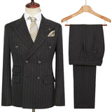 Riolio  Autumn Winter Double-Breasted Thick Stripes Suits for Men Slim Fit 2 Piece Set Blazer Pants Office Smart Casual Wedding New