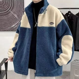 Riolio New Spring And Autumn Warm Lamb Coats Men's Y2K Fashion Trend Plus Velvet Padded Loose Jackets Leisure Splicing Coats Tops