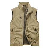 Riolio Summer Vest Jacket Waistcoats Male Breathable Men's Multi-pocket Fishing Photography New Vest Men's Thin Stand-up Collar Vest