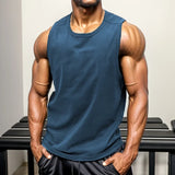 Riolio  Men's Solid Color Sleeveless Gym  Top Summer Quick Dry Breathable Workout Running Beach Muscle Shirt