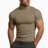 Riolio Summer Fashions Solid Color Short-sleeved Fashion Bottoming Shirt Men's Tight Turtleneck T-shirt