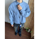 Riolio Punk Spliced Jacket High-end Blue Short Work Cargo Coat Men's Handsome Trendy Solid Color Zipper Jacket All-match Top