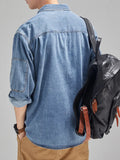 Riolio New Denim Cotton Men's Shirt Long Sleeve Black Blue Drop Shoulder Button Pockets Cowboy Loose Casual Work Jeans Shirts