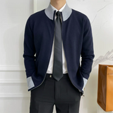 Riolio British Style Slim-fit Sweater with Stand-up Collar American Casual Color-blocked Zipper Cardigan Woolen Top Trendy Jacket Chic