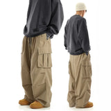 Riolio  Men Big Pocket Cargo Pants Elastic Drawstring Waist Loose Wide Leg Streetwear Casual Work Trousers
