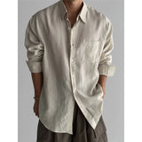 Riolio  Linen Long-sleeved Shirt Men's Spring Autumn Retro Style Loose Thin Breathable Shirt