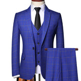 ( Blazer + Vest + Pants ) High-end Brand Fashion Plaid Men's Formal Business Suit 3pec Groom Wedding Dress Tuxedo Casual Suit