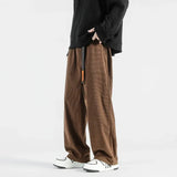 Riolio  Autumn Winter Men's High Waist Pockets Solid Screw Thread Elastic Casual Loose Straight Leg Trousers Fashion Office Lady Pants