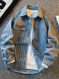 Riolio American Striped Spliced Denim Jacket Men 2025 Autumn Trendy Handsome Men Women Casual Loose Work Shirt Jacket Aesthetic Chic