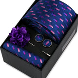 Riolio  Men Necktie Flower Pin Set With Box Luxury Necktie Handkerchief Brooch With Cufflinks Set Gift Box Wedding Men Suits Gravatas