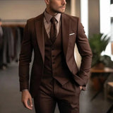 Riolio  3-Piece Men's Classic Suit Peak Lapel Blazer Vest Pant Slim Fit Elegant Matching Men's Formal Wear Ensemble
