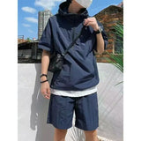 Riolio Shirts + shorts 2025 new style summer fashion youth Hooded Sportswear Men's Casual Two-piece Sets Male shorts and shirts men ﻿