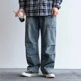 Riolio  Spring and Autumn New Solid Color American High Street Straight Leg Workwear Jeans Men's Casual Loose Sports High-Quality Pants