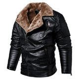 Riolio Male Outerwear Bomber Leather Jacket High-end Men's Fleece Warm Motorcycle Suit Collar Jackets Moto Biker PU Baseball Jackets