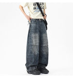 Riolio Men Unique Patchwork Washed Vintage Retro Loose Fit Baggy Jeans Fashion Denim Casual Street Style Distressed Trendy Comfort