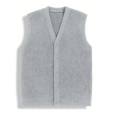 Riolio  New Luxury Casual Men Sweater Vest Leisure Trendy Knit V Neck Button-down Solid Color Sleeveless Cardigan Retro Basic Waistcoats