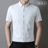 Riolio  Fashion korean popular clothes 100%cotton oxford summer Short sleeve shirts for men slim fit formal plain shirt white pink tops