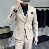 Riolio  ( Blazer + Vest + Pants ) Boutique Fashion Solid Color Men's Slim Casual Business Suit Three-piece Set Groom Wedding Dress Party