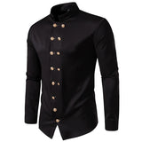 Riolio Mens Black Steampubk Double Breasted Dress Shirts Long Sleeve Punk Rock Gothic Shirt Men Halloween Party Prom Chemise Homme 2XL