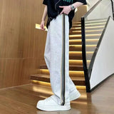 Riolio  Spring Summer Teen Casual Loose Trendy Striped Mid-high Waist Wide-leg Straight Trousers