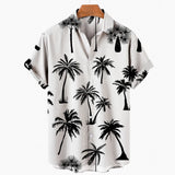 Riolio Summer Hawaiian Shirt For Men 3D Retro Coconut Tree Pattern Short Sleeve Vacation Breathable Casual Design Clothing Fashion