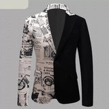 Riolio Fashion Newspaper Pattern Patchwork Suit Jacket Men Brand One Button Notched Lapel Dress Blazers Party Prom Casual Costume Homme