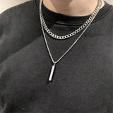 Riolio Men 3D Vertical Necklace Geometry Stainless Steel Cuban Necklace Temperament Cool Vertical Pendant Necklace