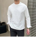 Riolio  New Autumn Fashion Men T-shirt Light Luxury Solid Color Long Sleeve Tops Leisure Streetwear Casual O Neck Basic Shirts M-3XL