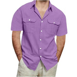 Riolio  Men's Short Sleeve Button-Down Shirt with Dual Pockets