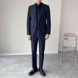 Riolio  New Men's Stylish Plaid Suit Three-Piece Set Dark Grid Pattern Smooth Western-Style Clothes Casual Scenario Chinese Origin