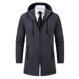 Riolio Men's Fleece Long Cardigan Autumn Winter Knitting Jacket Solid Color Hooded Sweater Coat Plush Padded Outwear Fashion