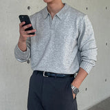 Riolio  Korean Luxury Business Men Polo Sweater Loose V Neck Knit Solid Color Pullover Casual Premium Quality Long Sleeve Knitwear M-3XL
