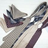 Riolio  2PCS Neck Tie Set Luxury Brown Floral Dots Neckties Khaki Striped Handkerchief Polyester Woven Pocket Square Shirt Accessories