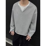 Riolio Spring Long Sleeved T-shirt Men Fashion Gray Black Checkered T Shirt Men Streetwear Korean Loose Round Neck T Shirt Mens Top