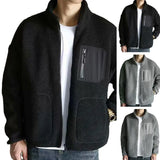 Riolio Men's Fashion Coat Autumn/winter Lamb Fleece Coat Men's Stand Up Neck Jacket Plush Thickened Men's Winter Coat